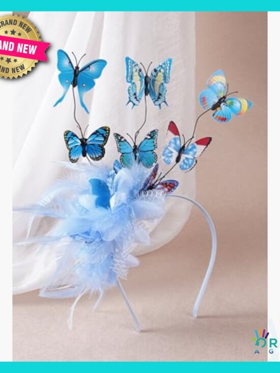 Elegant Butterfly Fascinator Headband Feather Flower Tea Party Hat Boho main image 5
